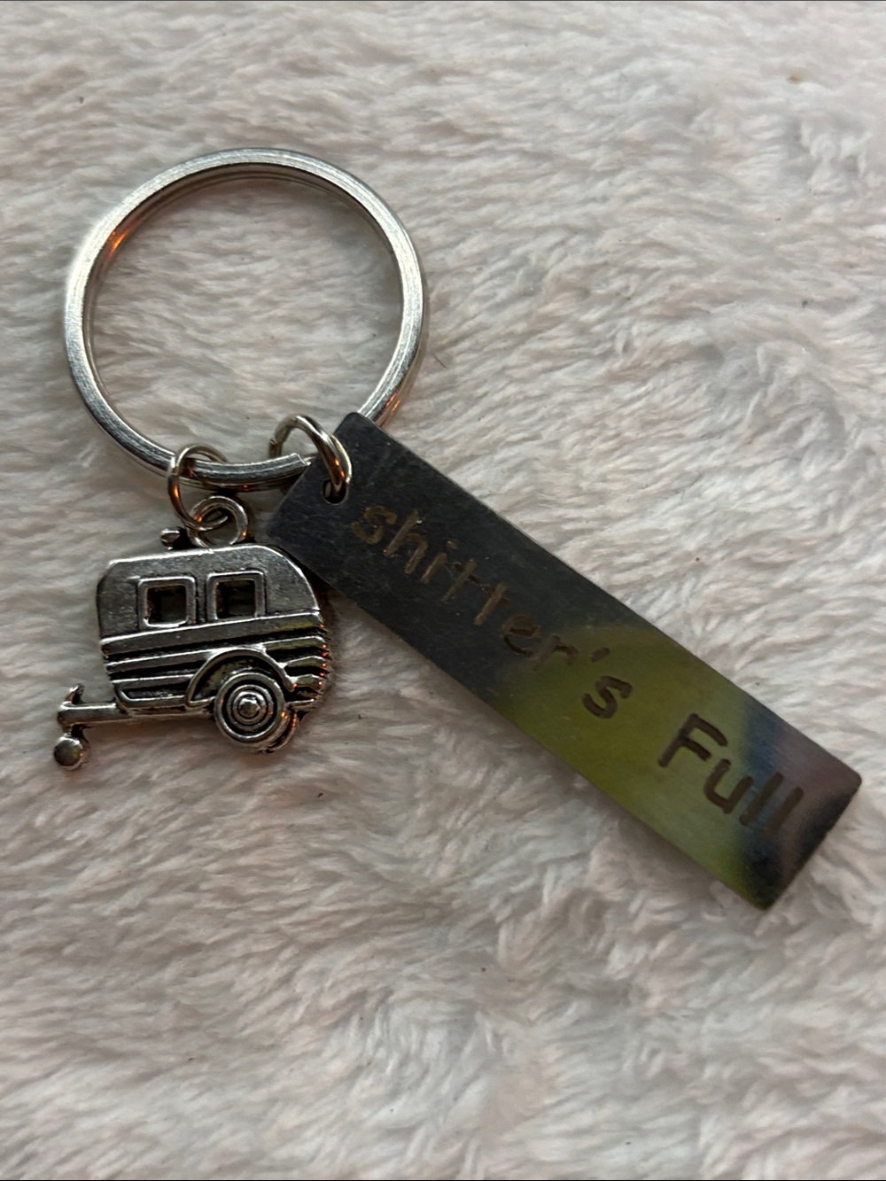 Silver Camper Charm Kids Keychain with Engraved Tag